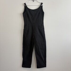 Loup Slate Strap Coveralls Womens Large Black Denim Straight Leg Casual Side Zip